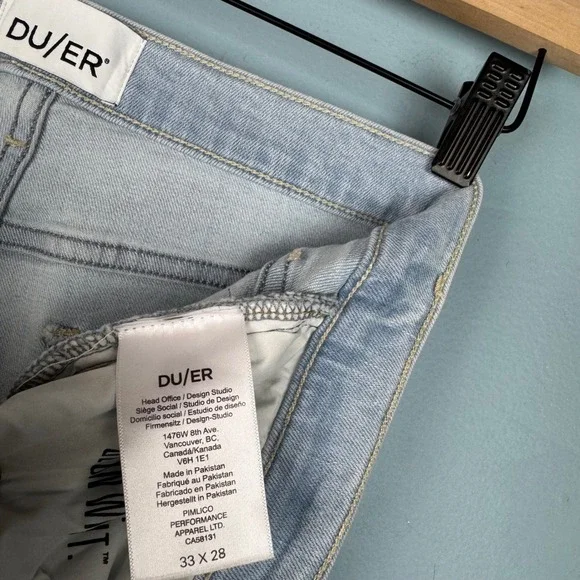 DU/ER Womens Size 33x28 Light Blue Wash Wide Leg Performance Stretch Denim Jeans - Picture 7 of 7